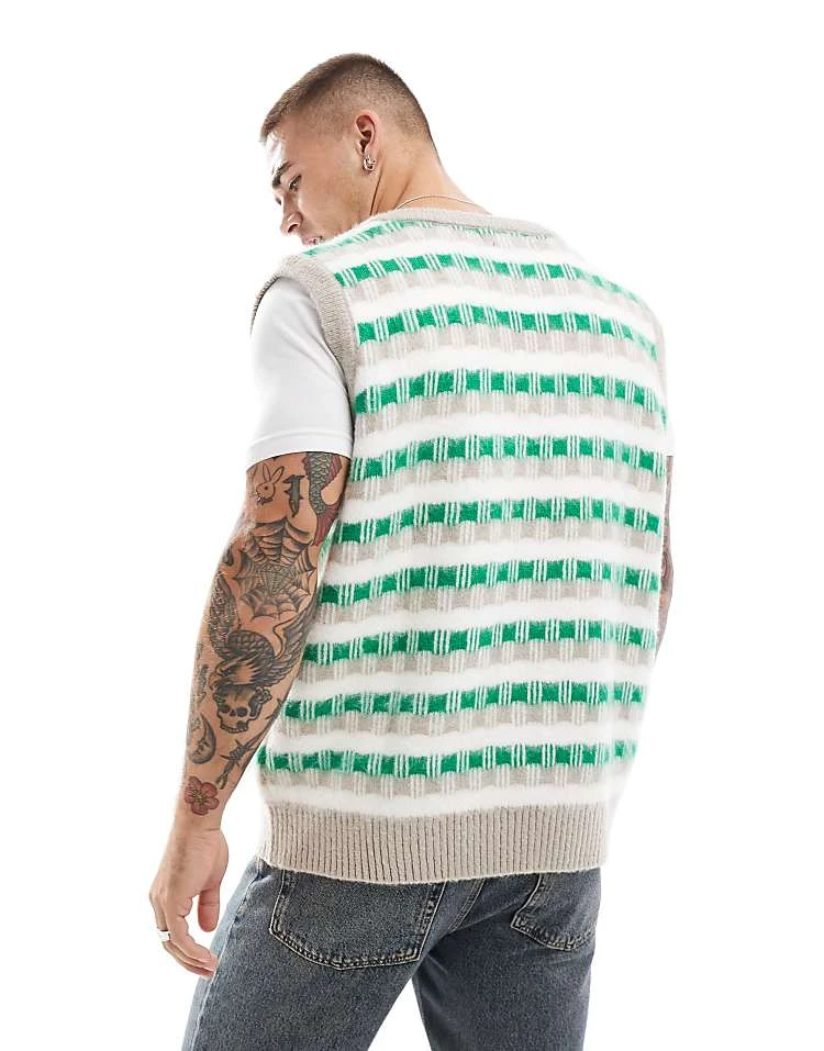 Cotton:On Cotton On Vintage Style Knitted Vest In Multi For Men Off White Pattern 4 Cotton:On Cotton On Vintage Style Knitted Vest In Multi For Men Off White Pattern - Image 2