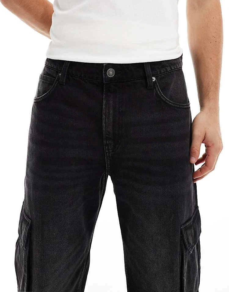 Cotton:On Cotton On Baggy Jeans In Faded Black Denim With Contrast Stich For Men Cargo Faded Black 7 Cotton:On Cotton On Baggy Jeans In Faded Black Denim With Contrast Stich For Men Cargo Faded Black - Image 5