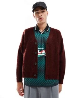 Cotton:On Cotton On Boxy Fit Knitted Cardigan In Mahogany For Men