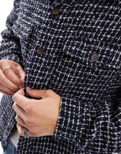 Cotton:On Cotton On Beckley Overshirt In Navy Grid For Men -Cotton:On Sales Store 207167546 3