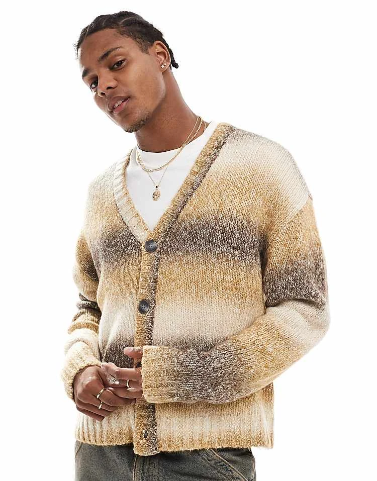Cotton:On Cotton On Boxy Fit Knitted Cardigan In Latte Ombre For Men 4 Cotton:On Cotton On Boxy Fit Knitted Cardigan In Latte Ombre For Men - Image 2