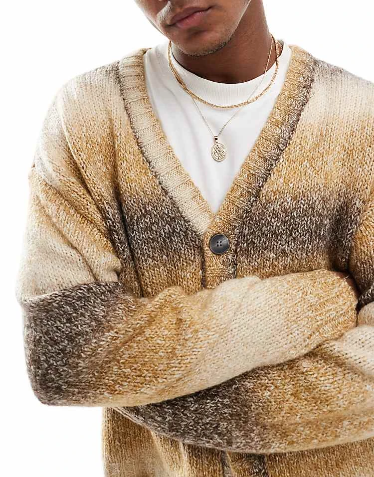 Cotton:On Cotton On Boxy Fit Knitted Cardigan In Latte Ombre For Men 5 Cotton:On Cotton On Boxy Fit Knitted Cardigan In Latte Ombre For Men - Image 3