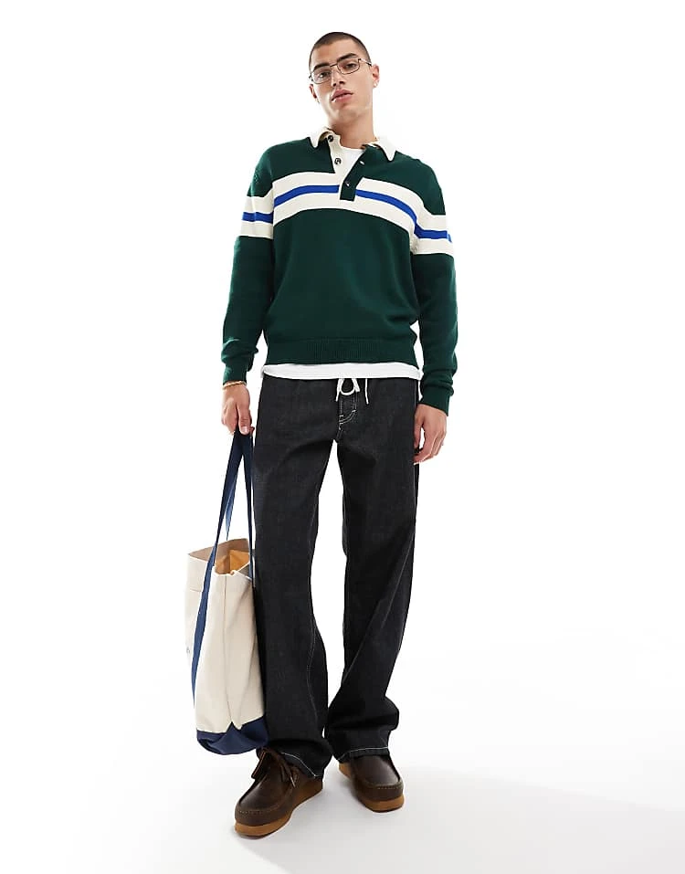 Cotton:On Cotton On Knitted Rugby Jumper In Green For Men Deep Emerald 4 Cotton:On Cotton On Knitted Rugby Jumper In Green For Men Deep Emerald - Image 2