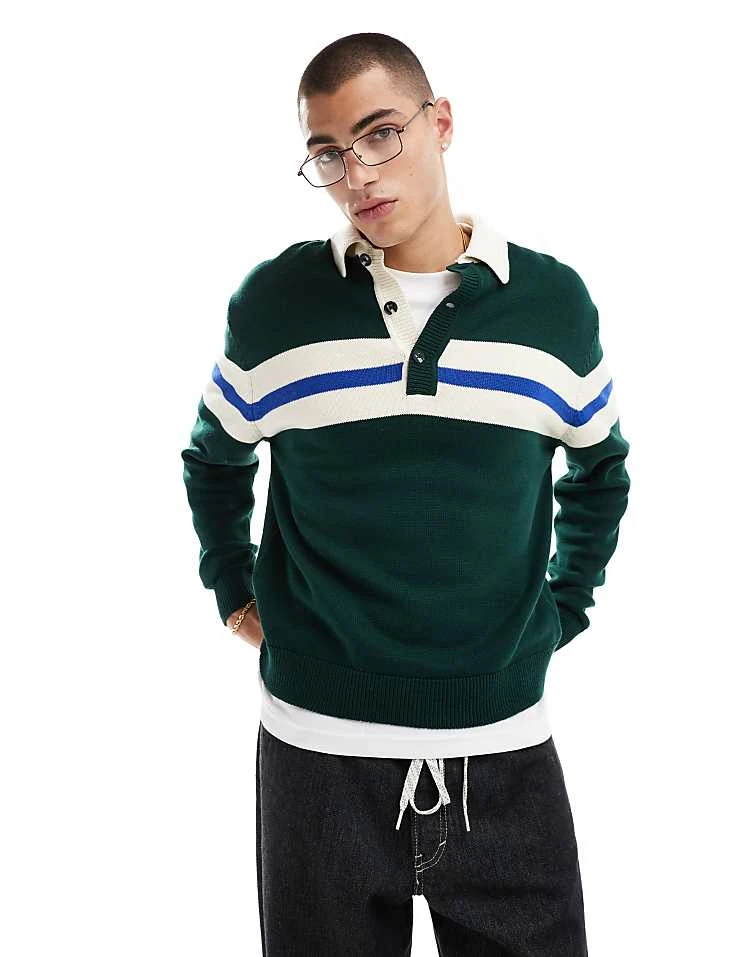 Cotton:On Cotton On Knitted Rugby Jumper In Green For Men Deep Emerald 5 Cotton:On Cotton On Knitted Rugby Jumper In Green For Men Deep Emerald - Image 3