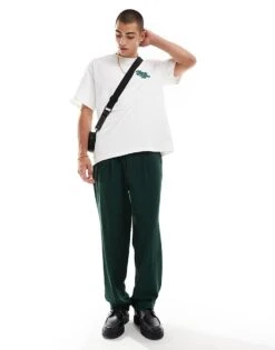 Cotton:On Relaxed Pleated Pant In Green For Men
