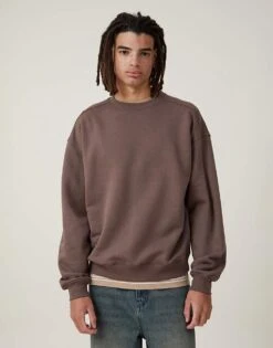 Cotton:On Box Fit Crew Sweater In Brown For Men