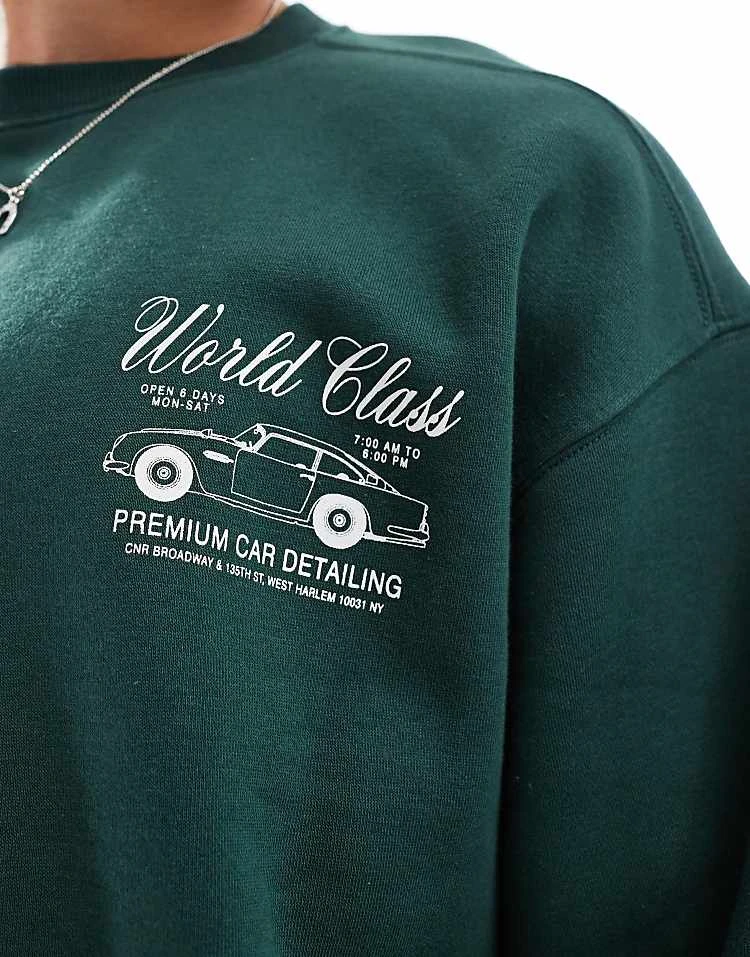 Cotton:On Cotton On Boxy Fit Sweatshirt In Green With World Class Retro Graphic For Men Pineneedle Green 5 Cotton:On Cotton On Boxy Fit Sweatshirt In Green With World Class Retro Graphic For Men Pineneedle Green - Image 3