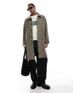 Cotton:On Cotton On Houndstooth Check Relaxed Trench Coat For Men