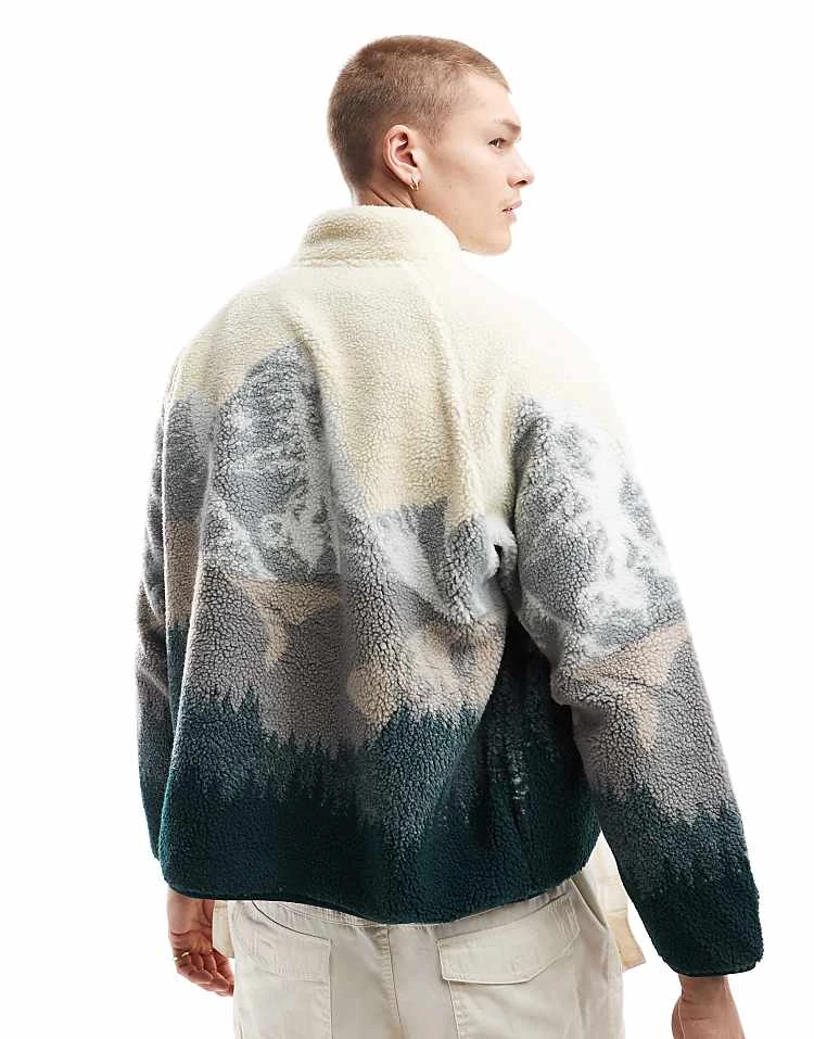 Cotton:On Cotton On Boxy Quarter Zip Fleece With Mountains In Bone For Men Bone/mountains 4 Cotton:On Cotton On Boxy Quarter Zip Fleece With Mountains In Bone For Men Bone/mountains - Image 2