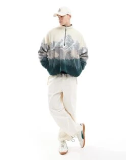 Cotton:On Cotton On Boxy Quarter Zip Fleece With Mountains In Bone For Men Bone/mountains 10 Cotton:On Cotton On Boxy Quarter Zip Fleece With Mountains In Bone For Men Bone/mountains -Cotton:On Sales Store 207239814 4