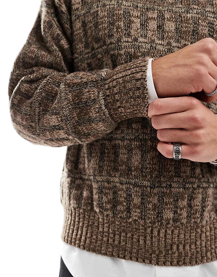 Cotton:On Cotton On Vintage Style Knitted Jumper In Taupe Pattern For Men 4 Cotton:On Cotton On Vintage Style Knitted Jumper In Taupe Pattern For Men - Image 2