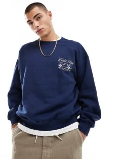 Cotton:On Cotton On Boxy Fit Sweatshirt In Navy With World Class Retro Graphic For Men Indigo 8 Cotton:On Cotton On Boxy Fit Sweatshirt In Navy With World Class Retro Graphic For Men Indigo -Cotton:On Sales Store 207239841 2
