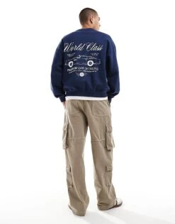 Cotton:On Cotton On Boxy Fit Sweatshirt In Navy With World Class Retro Graphic For Men Indigo 9 Cotton:On Cotton On Boxy Fit Sweatshirt In Navy With World Class Retro Graphic For Men Indigo -Cotton:On Sales Store 207239841 3