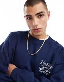 Cotton:On Cotton On Boxy Fit Sweatshirt In Navy With World Class Retro Graphic For Men Indigo 10 Cotton:On Cotton On Boxy Fit Sweatshirt In Navy With World Class Retro Graphic For Men Indigo -Cotton:On Sales Store 207239841 4