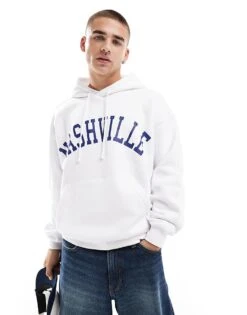 Cotton:On Cotton On Boxy Fit Hoodie With Nashville Print In White For Men