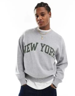 Cotton:On Cotton On Knitted Jumper In Grey With New York Graphic For Men Grey Marle 11 Cotton:On Cotton On Knitted Jumper In Grey With New York Graphic For Men Grey Marle -Cotton:On Sales Store 207239862 1 greymarle 1