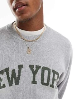 Cotton:On Cotton On Knitted Jumper In Grey With New York Graphic For Men Grey Marle 9 Cotton:On Cotton On Knitted Jumper In Grey With New York Graphic For Men Grey Marle -Cotton:On Sales Store 207239862 3