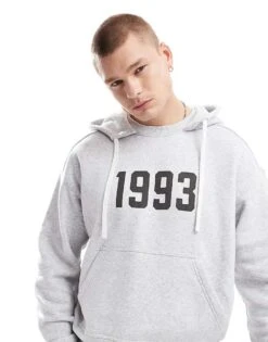 Cotton:On Cotton On Boxy Fit Hoodie With 1993 Print In Grey Marle For Men