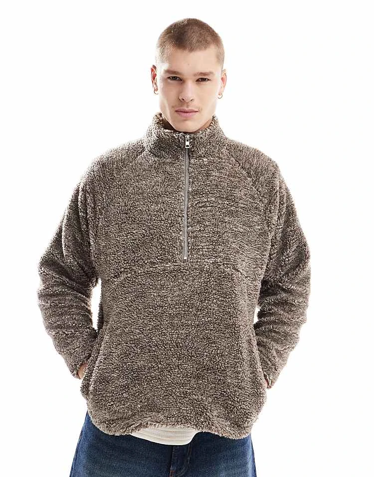 Cotton:On Cotton On Quarter Zip Teddy Fleece Pullover In Putty For Men 7 Cotton:On Cotton On Quarter Zip Teddy Fleece Pullover In Putty For Men - Image 5
