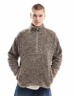 Cotton:On Cotton On Quarter Zip Teddy Fleece Pullover In Putty For Men