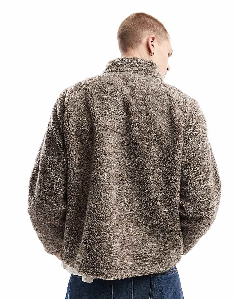 Cotton:On Cotton On Quarter Zip Teddy Fleece Pullover In Putty For Men 4 Cotton:On Cotton On Quarter Zip Teddy Fleece Pullover In Putty For Men - Image 2