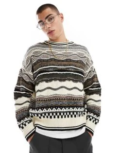 Cotton:On Cotton On Vintage Mix Knit Jumper In Stone For Men Stone Pattern