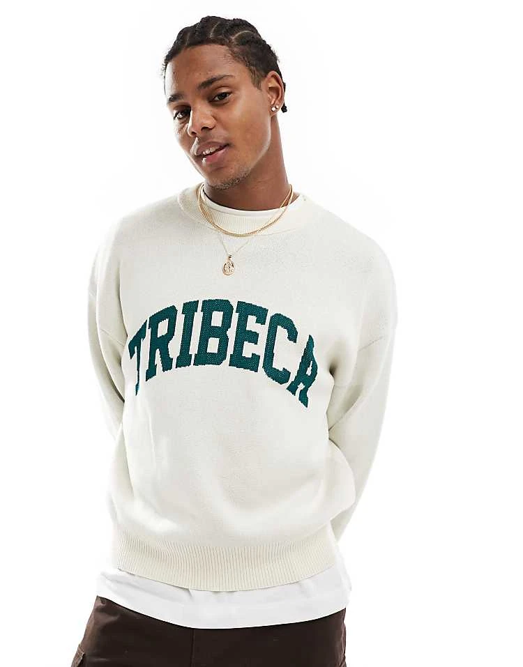 Cotton:On Cotton On Knitted Jumper In Cream With Tribeca Graphic For Men 4 Cotton:On Cotton On Knitted Jumper In Cream With Tribeca Graphic For Men - Image 2