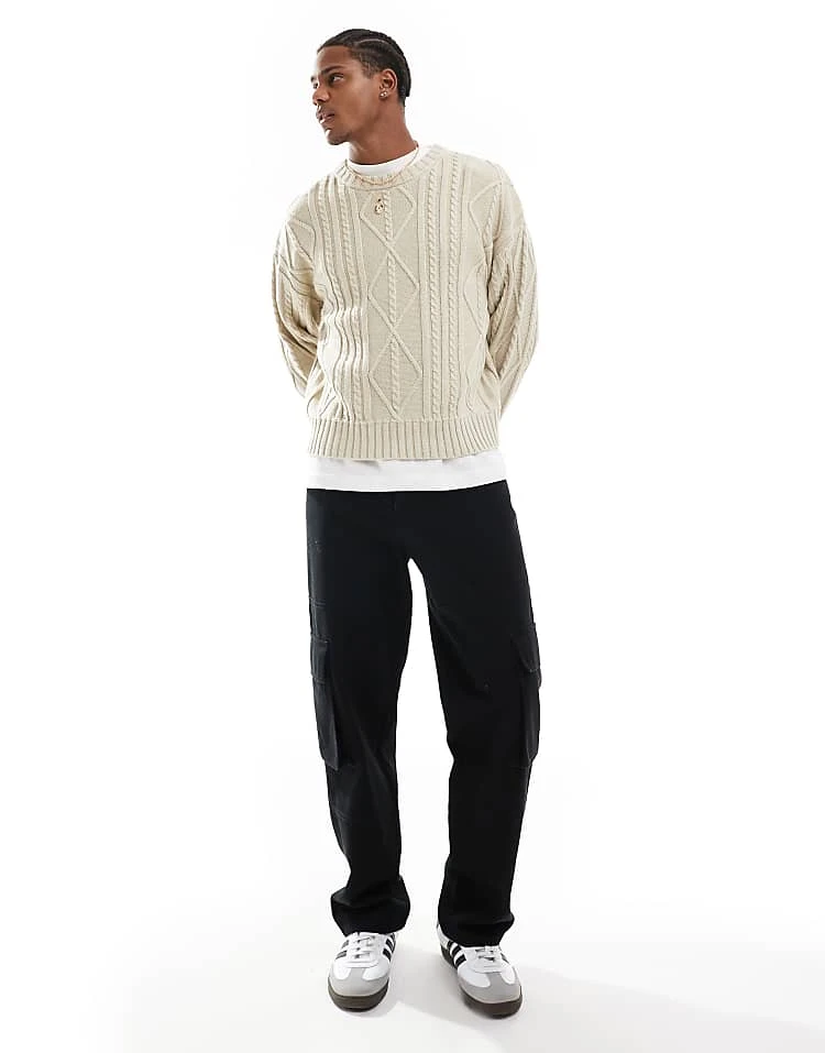 Cotton:On Cotton On Stone Marl Cable Knit Jumper For Men Stone Marle Cable 4 Cotton:On Cotton On Stone Marl Cable Knit Jumper For Men Stone Marle Cable - Image 2