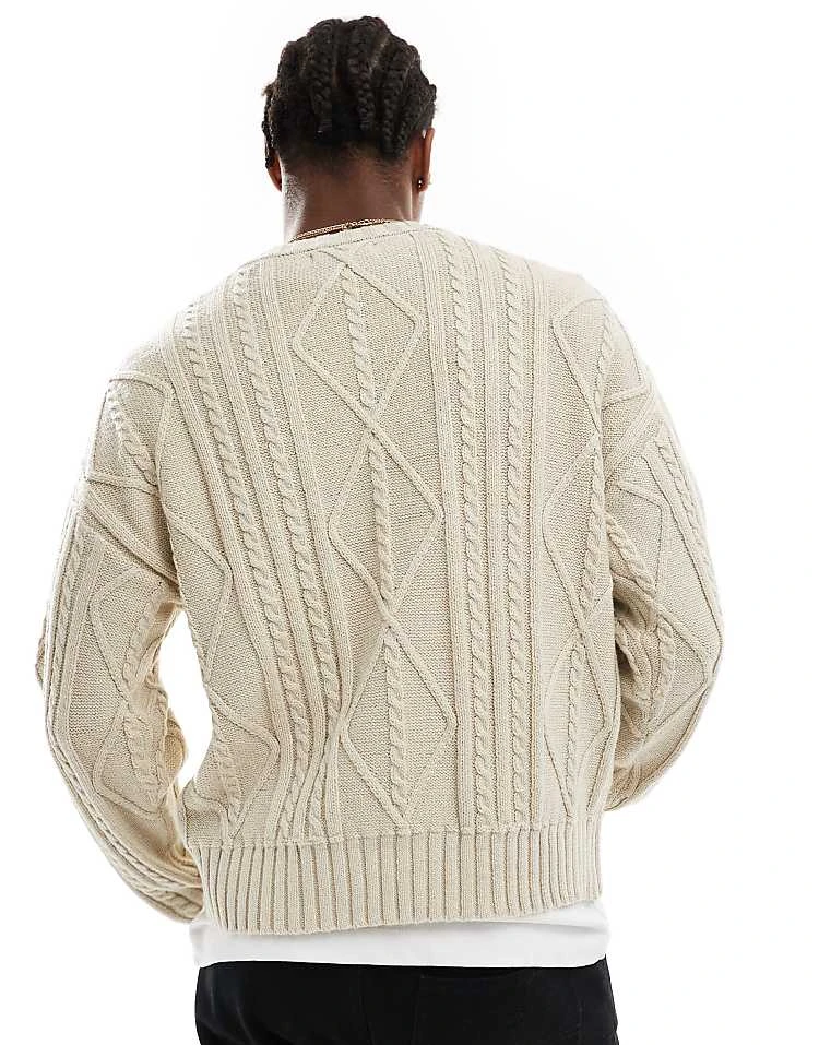 Cotton:On Cotton On Stone Marl Cable Knit Jumper For Men Stone Marle Cable 6 Cotton:On Cotton On Stone Marl Cable Knit Jumper For Men Stone Marle Cable - Image 4
