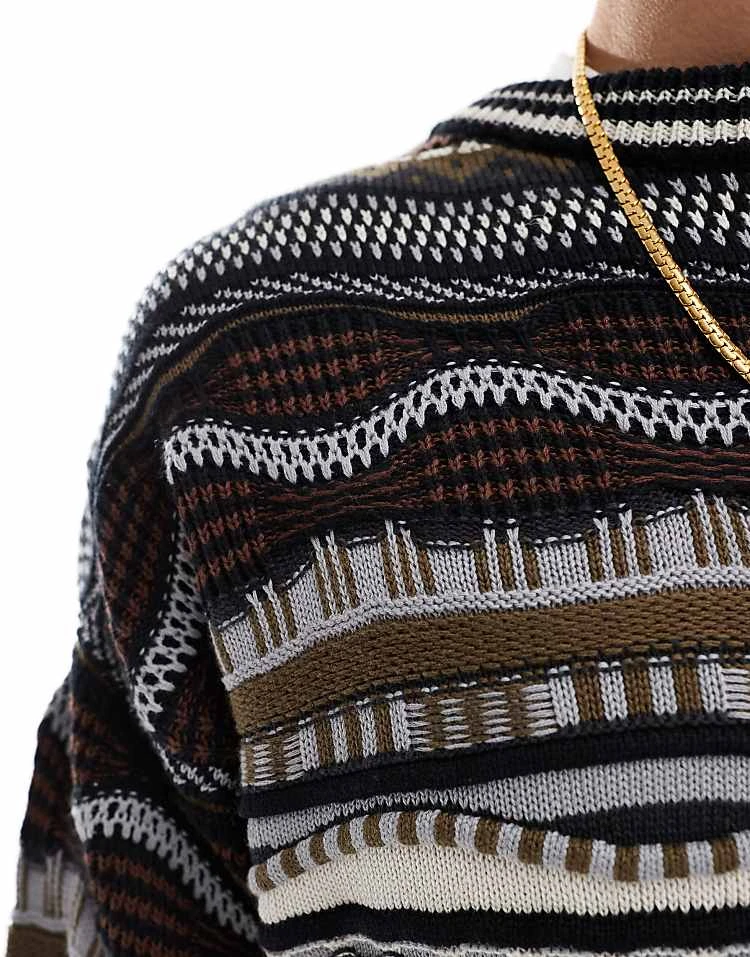 Cotton:On Cotton On Vintage Mix Knit Jumper In Black Brown For Men Black Pattern 6 Cotton:On Cotton On Vintage Mix Knit Jumper In Black Brown For Men Black Pattern - Image 4