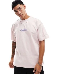 Cotton:On Box Fit Text T-shirt In Pink For Men