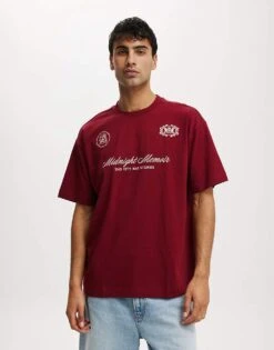 Cotton:On Box Fit Text T-shirt In Burgundy For Men -Cotton:On Sales Store 207255187 1 burgundy 1