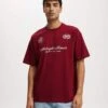 Cotton:On Box Fit Text T-shirt In Burgundy For Men