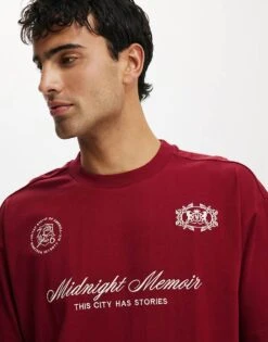 Cotton:On Box Fit Text T-shirt In Burgundy For Men -Cotton:On Sales Store 207255187 3