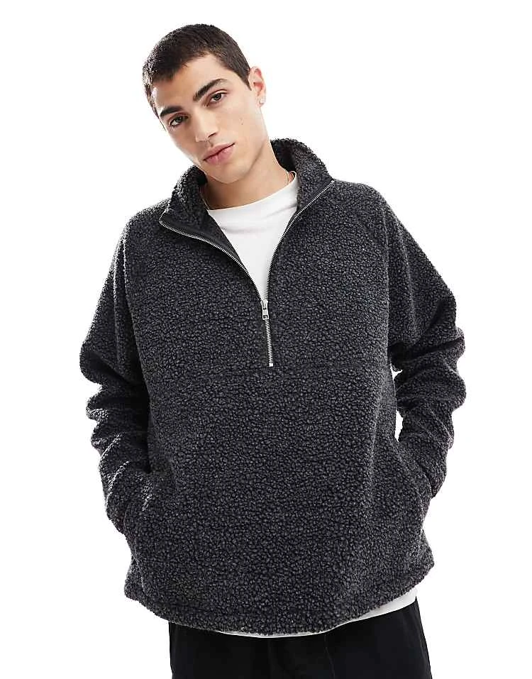 Cotton:On Teddy 1/2 Zip Fleece In Black For Men 7 Cotton:On Teddy 1/2 Zip Fleece In Black For Men - Image 5