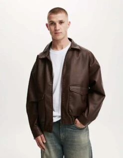 Cotton:On Faux Leather Bomber In Brown For Men -Cotton:On Sales Store 207456760 1 brown 1