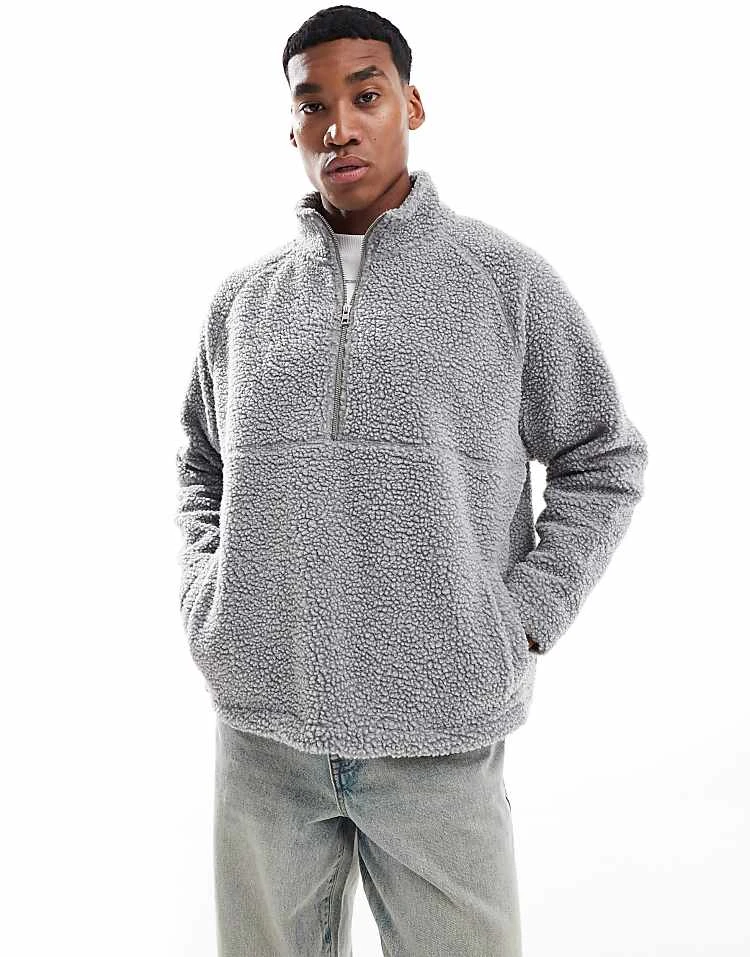 Cotton:On Teddy 1/2 Zip Fleece In Grey For Men 7 Cotton:On Teddy 1/2 Zip Fleece In Grey For Men - Image 5
