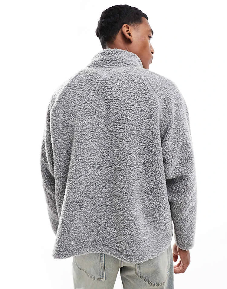 Cotton:On Teddy 1/2 Zip Fleece In Grey For Men 6 Cotton:On Teddy 1/2 Zip Fleece In Grey For Men - Image 4