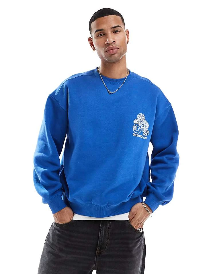 Cotton:On Box Fit Graphic Crew Sweater In Blue For Men 5 Cotton:On Box Fit Graphic Crew Sweater In Blue For Men - Image 3