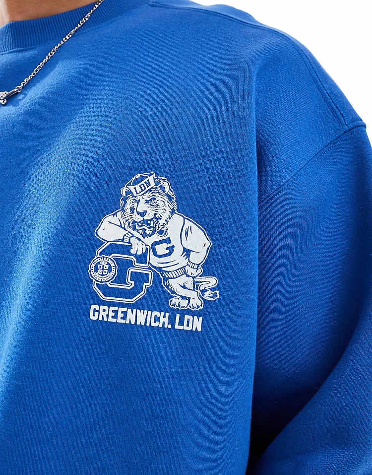 Cotton:On Box Fit Graphic Crew Sweater In Blue For Men 6 Cotton:On Box Fit Graphic Crew Sweater In Blue For Men - Image 4