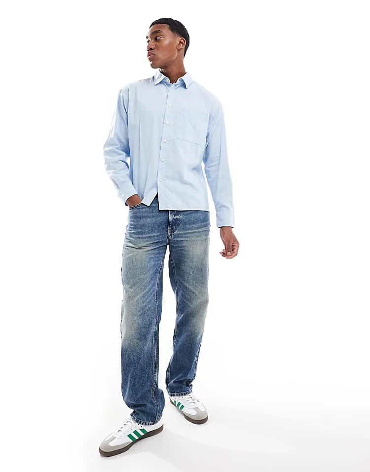 Cotton:On Cropped Oxford Long Sleeve Shirt In Light/pastel Blue For Men 4 Cotton:On Cropped Oxford Long Sleeve Shirt In Light/pastel Blue For Men - Image 2