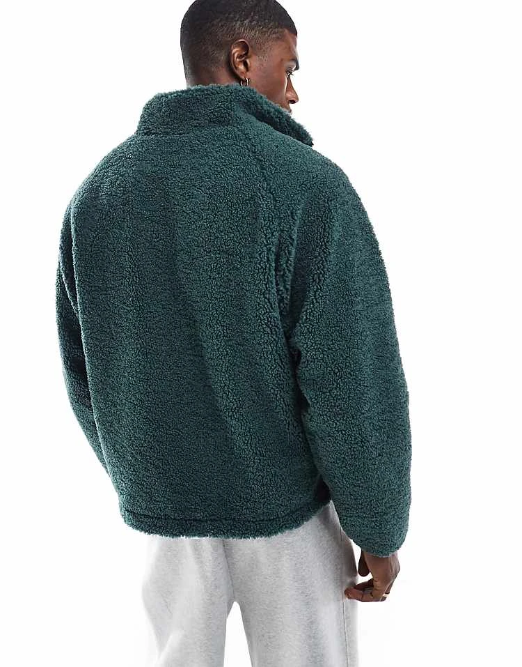 Cotton:On Teddy Zip Through Jacket In Green For Men 6 Cotton:On Teddy Zip Through Jacket In Green For Men - Image 4