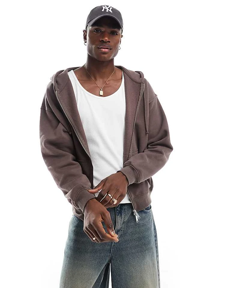 Cotton:On Box Fit Zip Up Hoodie In Brown For Men 3 Cotton:On Box Fit Zip Up Hoodie In Brown For Men