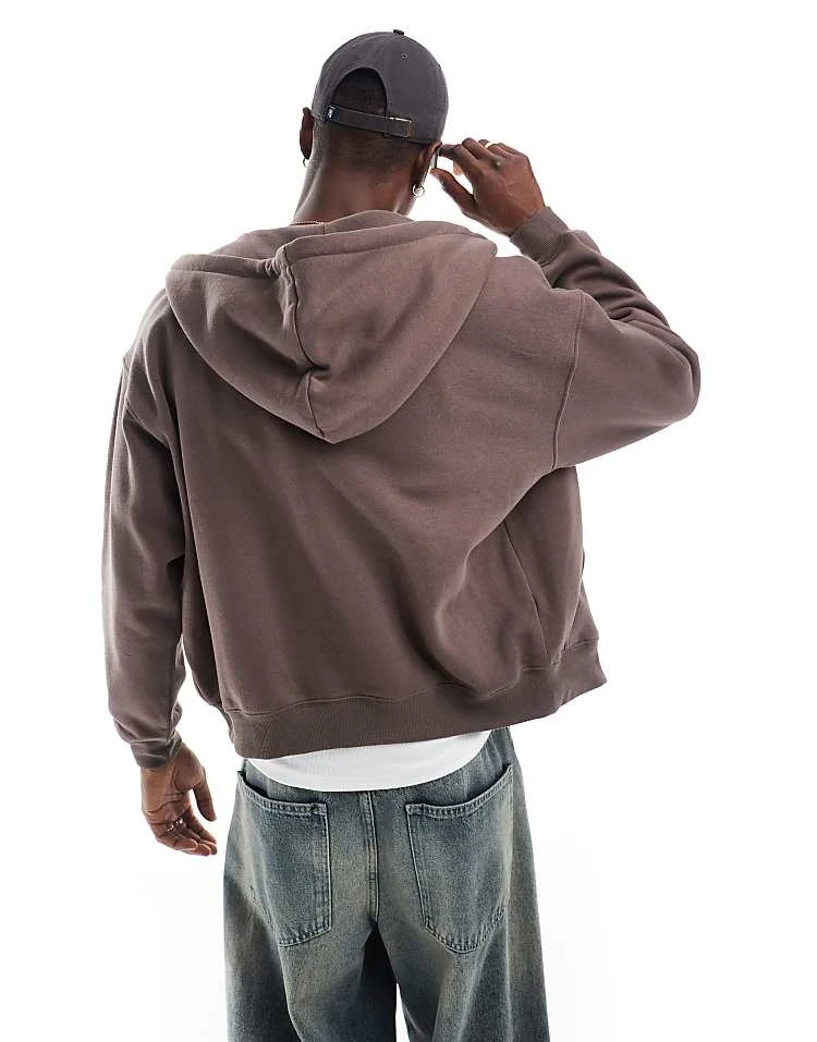 Cotton:On Box Fit Zip Up Hoodie In Brown For Men 5 Cotton:On Box Fit Zip Up Hoodie In Brown For Men - Image 3