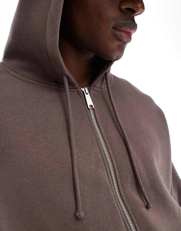 Cotton:On Box Fit Zip Up Hoodie In Brown For Men 6 Cotton:On Box Fit Zip Up Hoodie In Brown For Men - Image 4