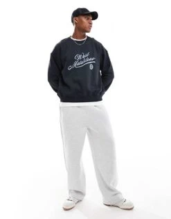 Cotton:On Box Fit Graphic Crew Sweater In Black For Men