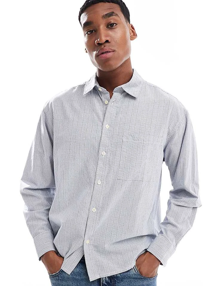 Cotton:On Cropped Oxford Long Sleeve Shirt In Blue For Men 3 Cotton:On Cropped Oxford Long Sleeve Shirt In Blue For Men