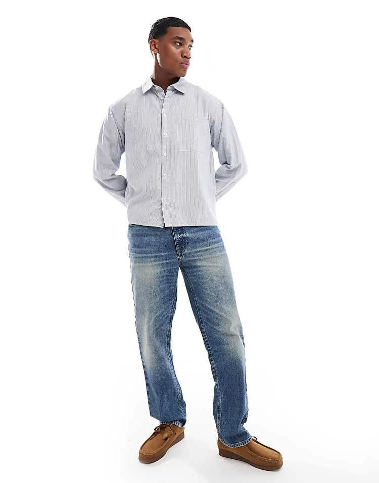 Cotton:On Cropped Oxford Long Sleeve Shirt In Blue For Men 4 Cotton:On Cropped Oxford Long Sleeve Shirt In Blue For Men - Image 2