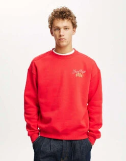 Cotton:On Box Fit Graphic Crew Sweater In Red For Men