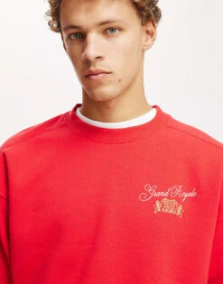 Cotton:On Box Fit Graphic Crew Sweater In Red For Men -Cotton:On Sales Store 207522593 3